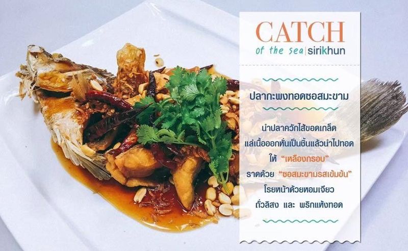 รูปกระพงทอดทั้งตัวราดซอสมะขาม
